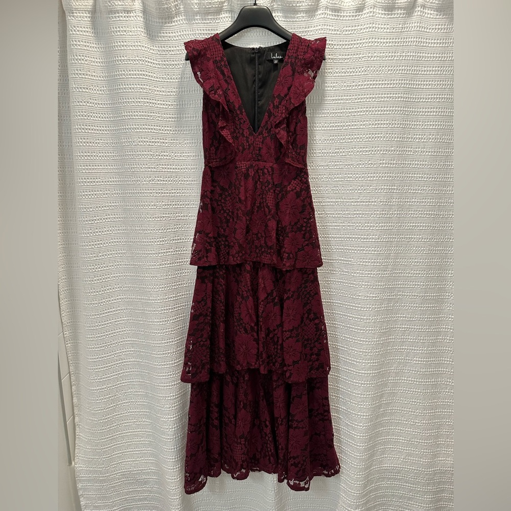 Lulu's Burgundy Lace Maxi Dress